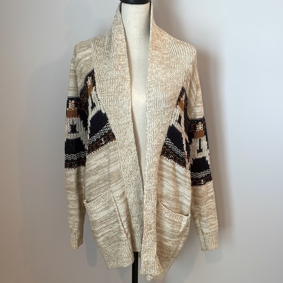 Charlotte Russe Knit Cardigan Sweater SZ S Open Front Brown/Blue/White Pockets - Picture 11 of 13